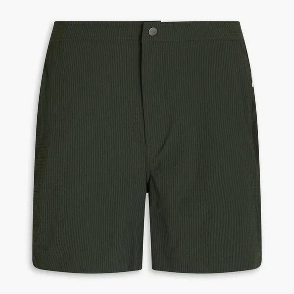 Onia Brown Striped Seersucker Swim Shorts in Medium